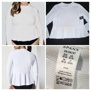 New SPANX White Peplum Long Sleeve Swim cover up top 3XL beach vacation